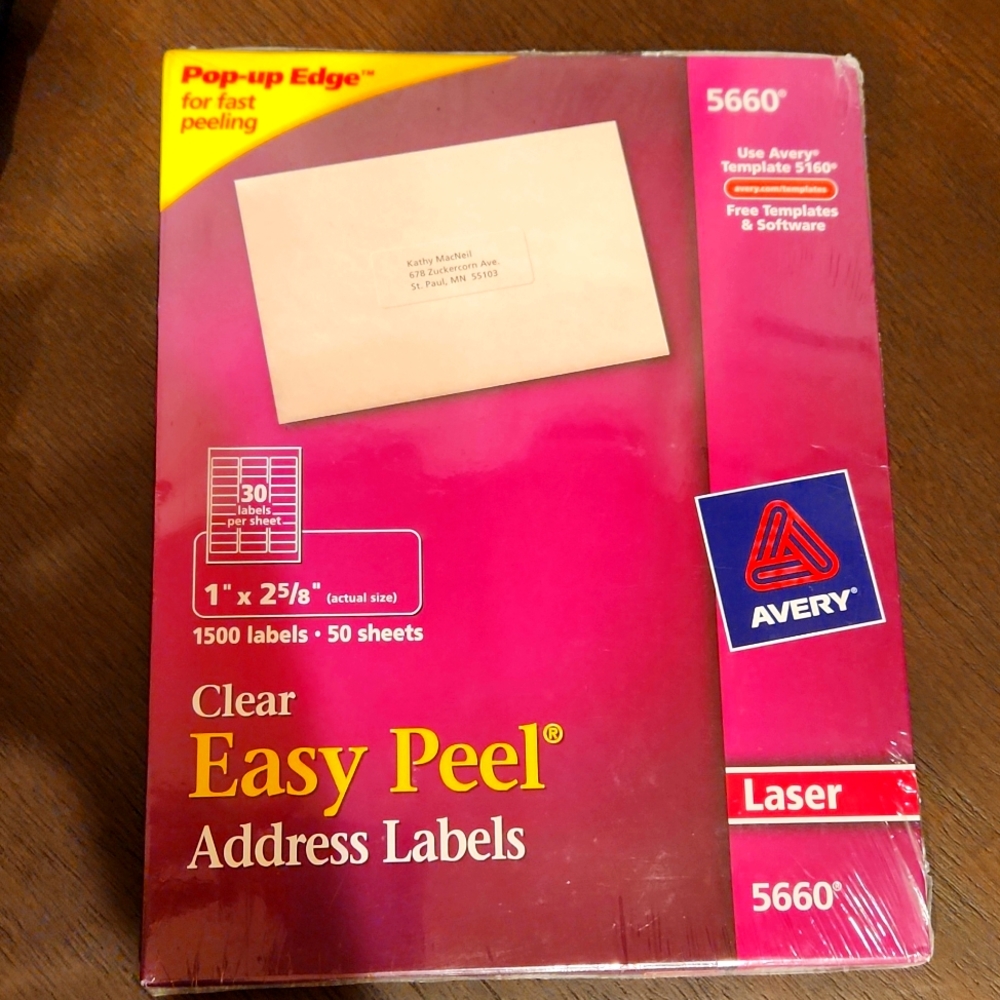 Avery 5660 Clear Easy Peel Address Labels, 1500 Labels